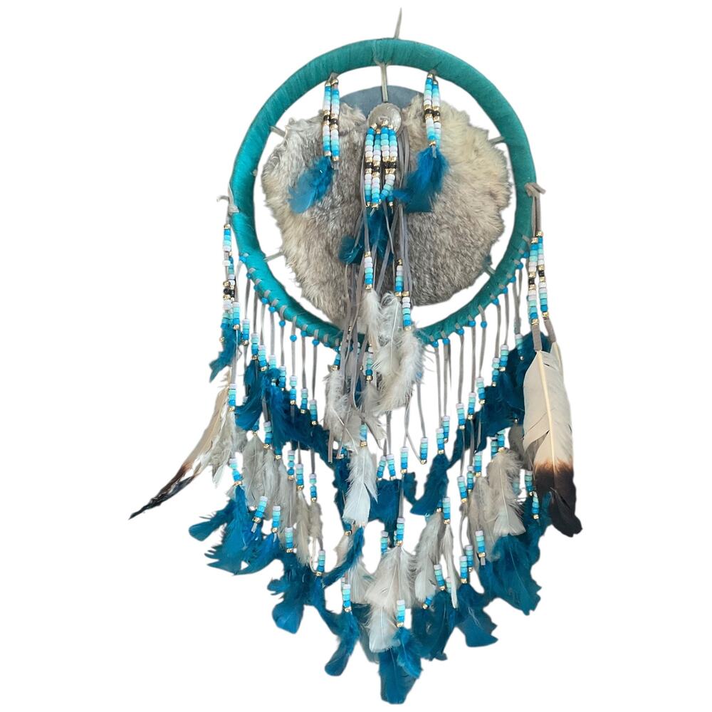 Auth Vintage North American Indian Dream Catcher Turquoise & Blue LARGE 19 x 30
